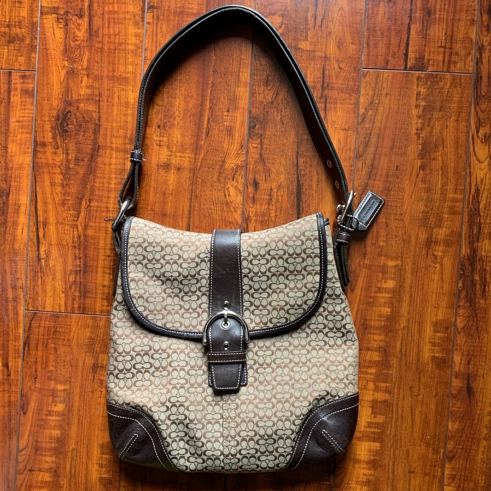 Vintage Coach Brown Signature Hobo Shoulder Bag
